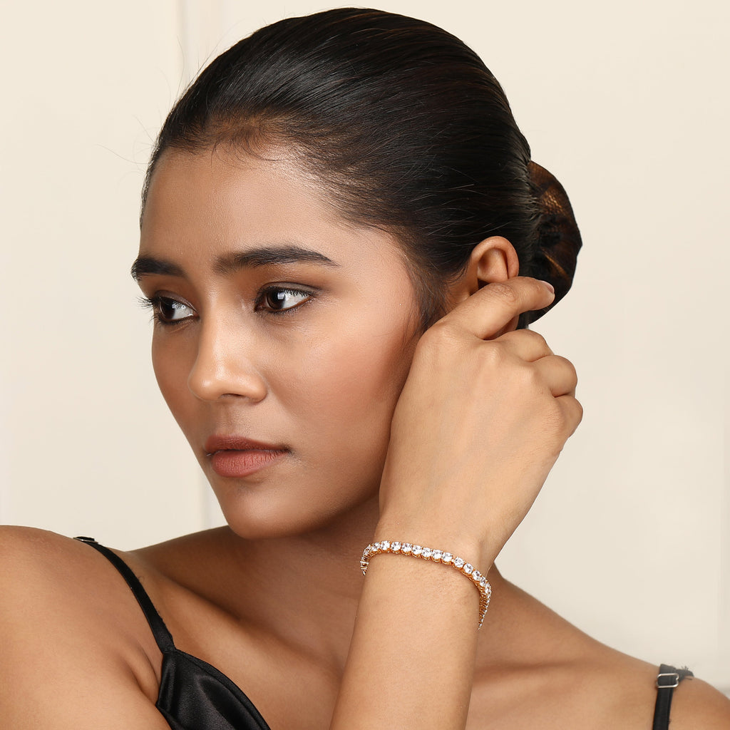 Buy Anika's Creations Designer Rose Gold Plated Floral Design Pink American  Diamond Bracelet online